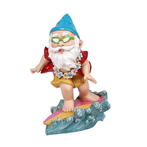 Ebros Free Spirited Hippie Hawaii Themed Vacation Fairy Garden Gnome Figurines Set Of 4 DIY Mr And Mrs Gnomes Ukulele Surfer Aloha Hula Dancer Collection Statue Home Decor