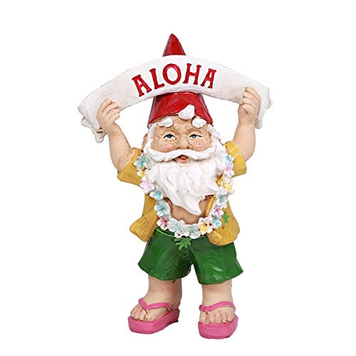 Ebros Free Spirited Hippie Hawaii Themed Vacation Fairy Garden Gnome Figurines Set Of 4 DIY Mr And Mrs Gnomes Ukulele Surfer Aloha Hula Dancer Collection Statue Home Decor