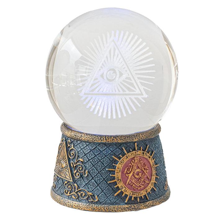 Ebros Freemasonry Illuminati Masonic Square And Compasses LED Glass Ball Figurine