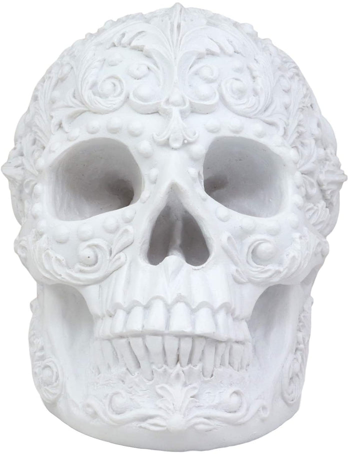 Ebros French Baroque Rococo White Floral Skull Statue Royal European 3D Skulls Decor