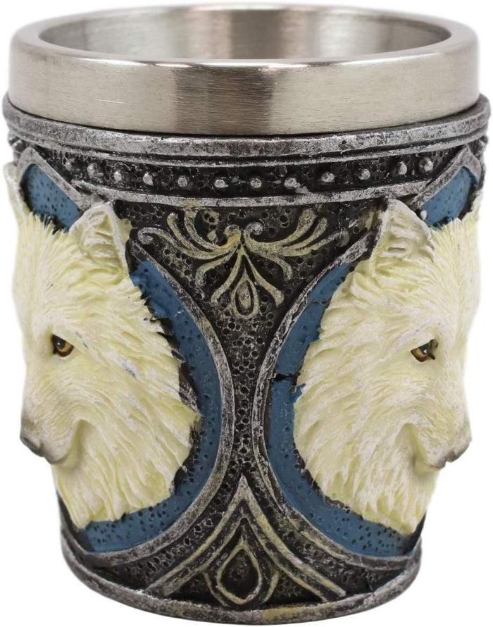 Ebros Full Moon Alpha Wolf 2-Ounce Shot Glass Resin With Stainless Steel Liners