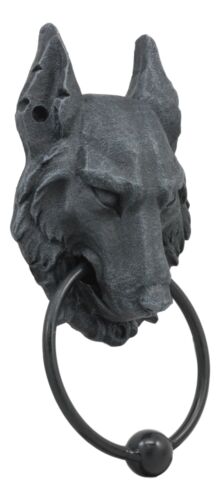 Ebros Full Moon Gothic Chained Wolf Gargoyle Door Knocker Figurine 8.25"Tall Faux Stone Finish With Metal Ball