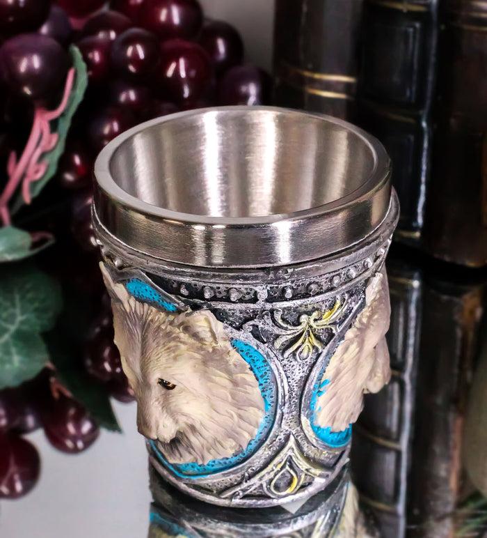 Ebros Full Moon Grey Wolf 2-Ounce Shot Glass Resin With Stainless Steel Liners