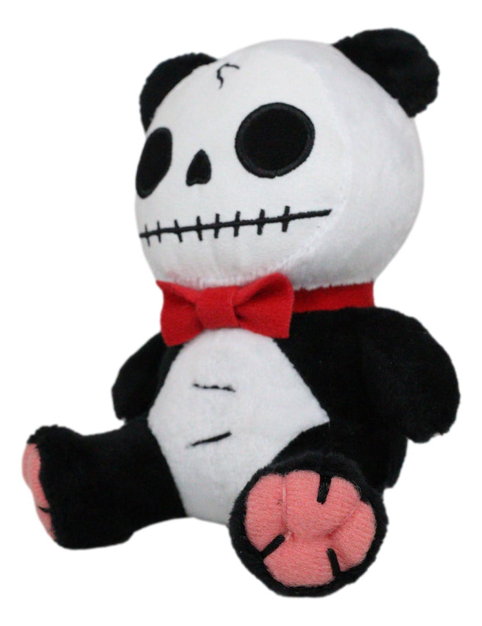 Ebros Furry Bones Skeleton Pandie Panda With Red Bow Tie Plush Toy Doll 6" Tall