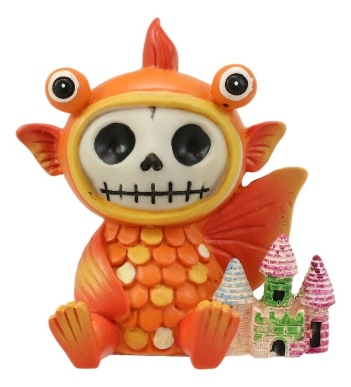 Ebros Furrybones Goldfish Fish With Rainbow Sea Castle Skeleton Statue Toy