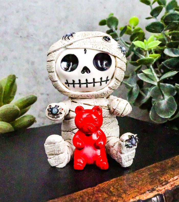 Ebros Furrybones Mummy Sarcophagus With Red Teddy Bear & Spiders Figurine 2.75"H
