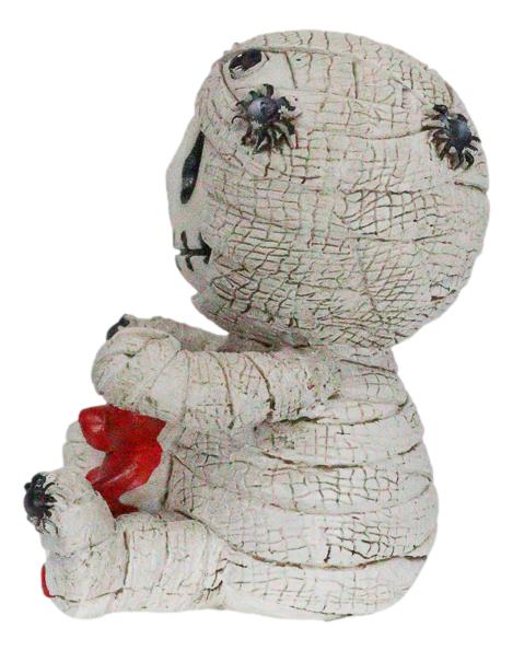 Ebros Furrybones Mummy Sarcophagus With Red Teddy Bear & Spiders Figurine 2.75"H