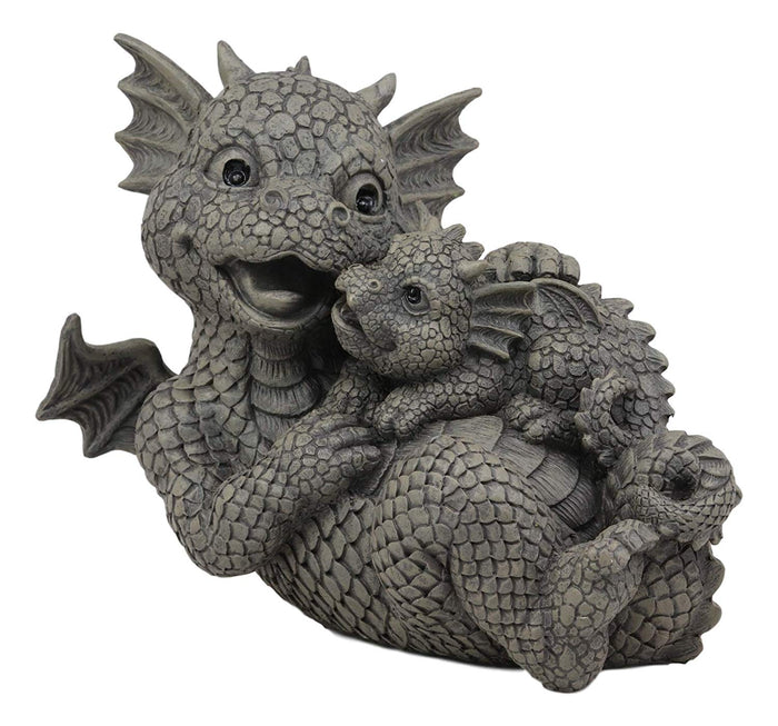 Ebros Garden Dragon Family Mommy And Me Time Statue 8" Long Cute Baby On Mother's Bosom Dragons Faux Stone Resin Finish Figurine Fantasy Home Decor