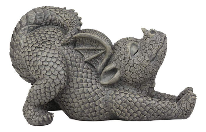 Ebros Garden Dragon Morning Greeting Stretch Statue 11.75" Long Cute Baby Dragonling Wyrmling Faux Stone Resin Finish Figurine Fantasy Dragons Home Decor