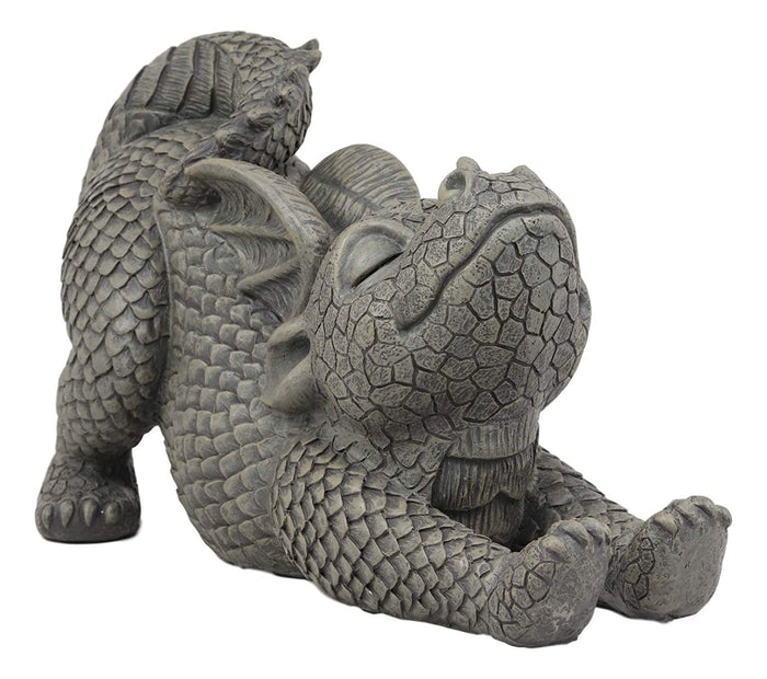 Ebros Garden Dragon Morning Greeting Stretch Statue 11.75" Long Cute Baby Dragonling Wyrmling Faux Stone Resin Finish Figurine Fantasy Dragons Home Decor