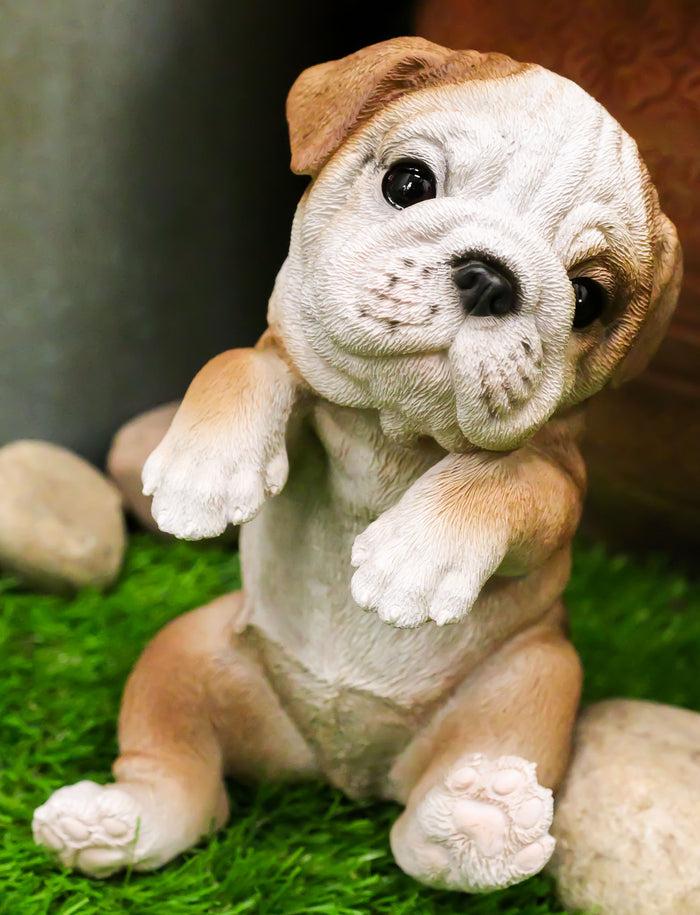 Ebros Garden Pot Hanging Bulldog Statue 7.5" Tall With Glass Eyes Pet Figurine