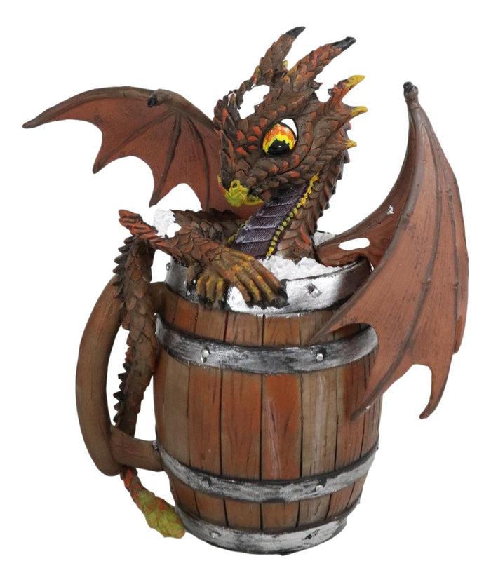 Ebros German Fest Dark Beer Dragon In Aged Barrel Fantasy Drunk Dragons Figurine 6"H