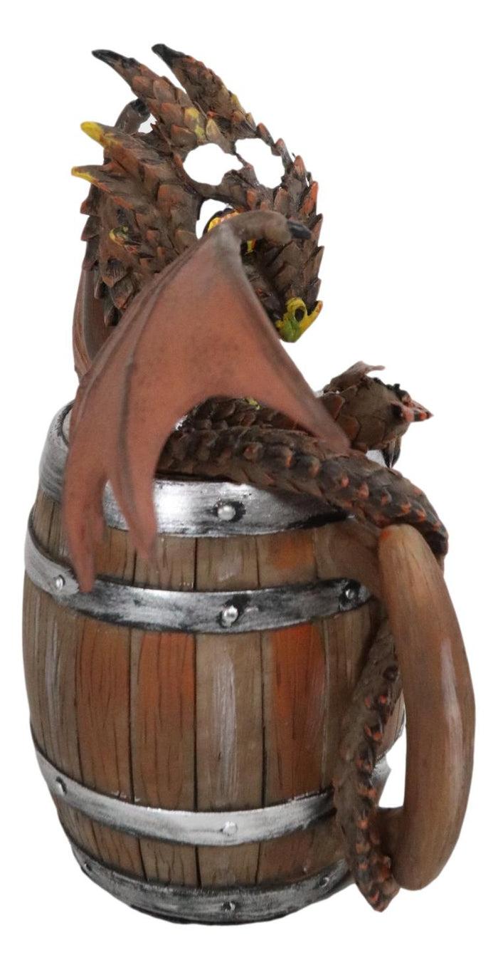 Ebros German Fest Dark Beer Dragon In Aged Barrel Fantasy Drunk Dragons Figurine 6"H