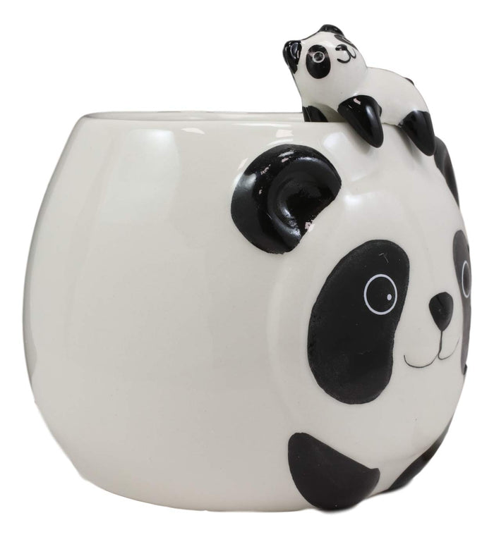 Ebros Giant Panda Bear Ceramic Coffee Mug With Sleeping Cub Latch On Spoon Set