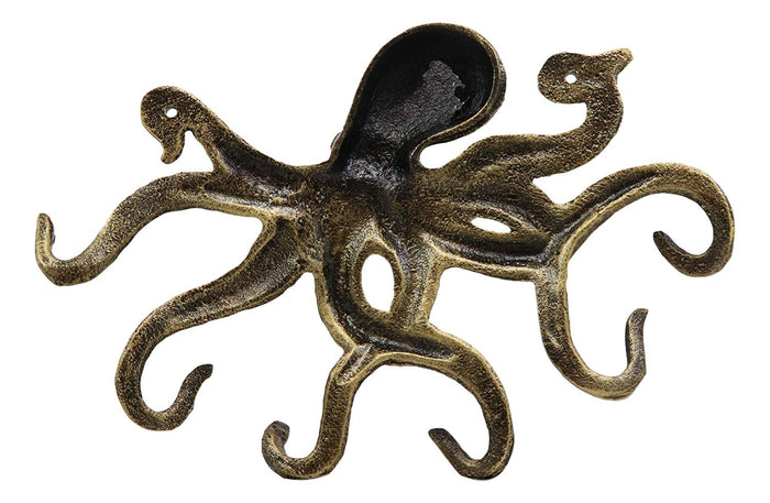 Ebros Gift 10.25" Wide Aluminum Nautical Cthulhu Deep Sea Kraken Octopus Monster Wall Mount Hooks Hanging Plaque Tentacle Hook Feature For Keys Hats Leash Backpacks