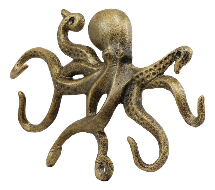 Ebros Gift 10.25" Wide Aluminum Nautical Cthulhu Deep Sea Kraken Octopus Monster Wall Mount Hooks Hanging Plaque Tentacle Hook Feature For Keys Hats Leash Backpacks