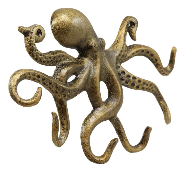 Ebros Gift 10.25" Wide Aluminum Nautical Cthulhu Deep Sea Kraken Octopus Monster Wall Mount Hooks Hanging Plaque Tentacle Hook Feature For Keys Hats Leash Backpacks