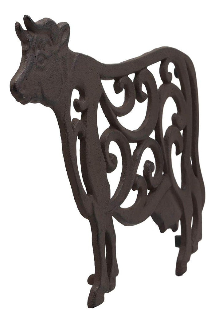 Ebros Gift 10.5" Wide Western Farm Bovine Cow With Lace Scrolls Design Cast Iron Metal Trivet Southwest Rustic Country Ranch Cows Vintage Decorative Accent For Wall Or Table Furniture