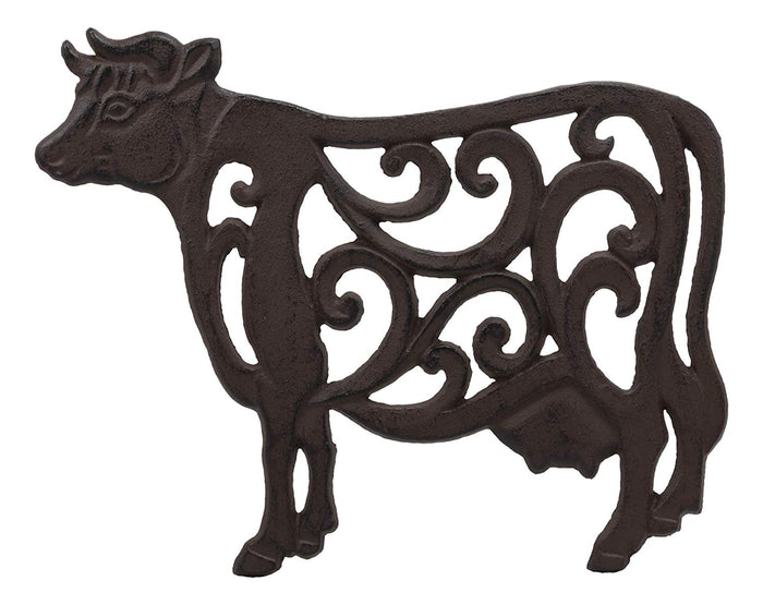Ebros Gift 10.5" Wide Western Farm Bovine Cow With Lace Scrolls Design Cast Iron Metal Trivet Southwest Rustic Country Ranch Cows Vintage Decorative Accent For Wall Or Table Furniture