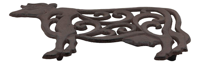 Ebros Gift 10.5" Wide Western Farm Bovine Cow With Lace Scrolls Design Cast Iron Metal Trivet Southwest Rustic Country Ranch Cows Vintage Decorative Accent For Wall Or Table Furniture
