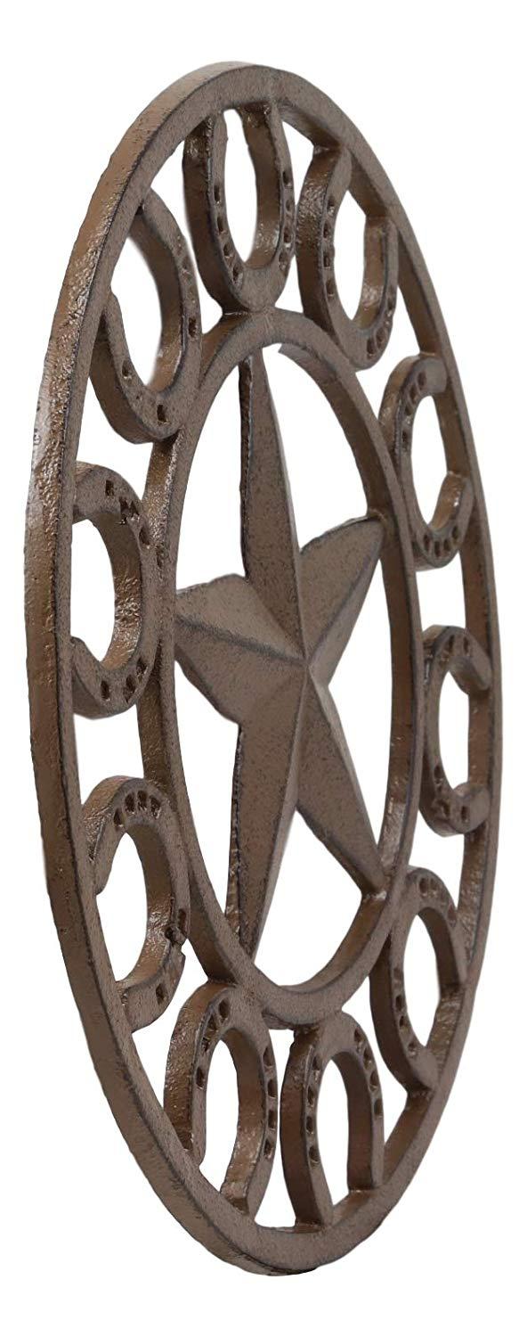 Ebros Gift 10" Diameter Western Lone Star With Horseshoes Border Cast Iron Metal Round Trivet