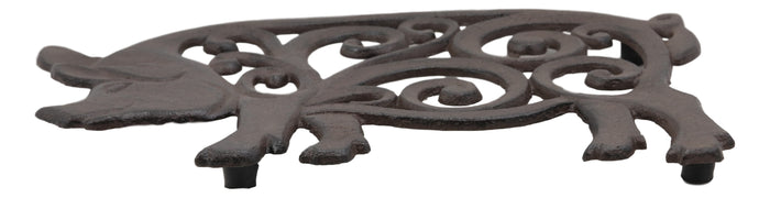 Ebros Gift 10" Long Rustic Swine Pig Babe Cast Iron Metal Trivet With Lace Scroll Art Design Western Country Farm Ranch Vintage Decorative Accent For Wall Or Table Furniture