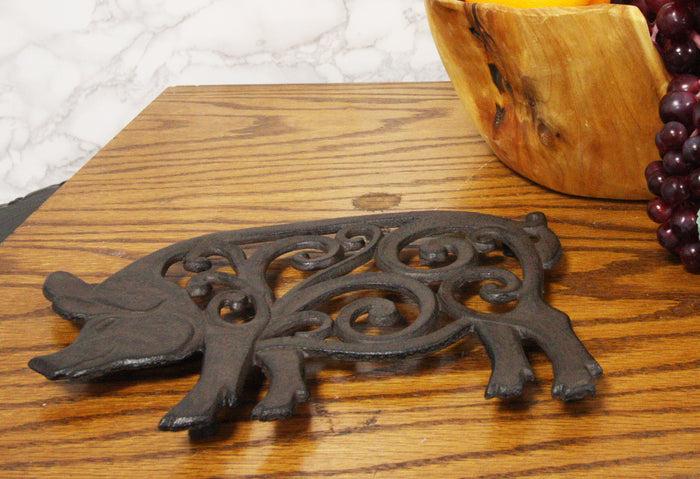Ebros Gift 10" Long Rustic Swine Pig Babe Cast Iron Metal Trivet With Lace Scroll Art Design Western Country Farm Ranch Vintage Decorative Accent For Wall Or Table Furniture