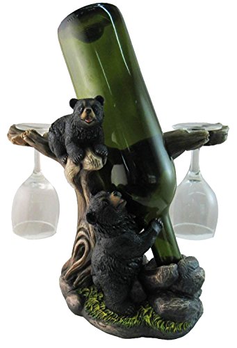 Ebros Gift 10" Tall Climbing Black Bear Liquor Wine Glasses And Bottle Valet Holder Decorative Figurine