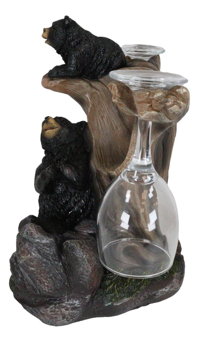 Ebros Gift 10" Tall Climbing Black Bear Liquor Wine Glasses And Bottle Valet Holder Decorative Figurine