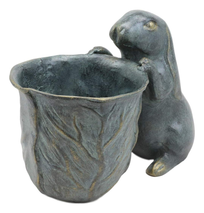 Ebros Gift 11.25" Long Aluminum Rustic Whimsical Peeking Bunny Rabbit Flowers Or Plants Planter Pot Garden Statue Decorative Rabbits Accent Decor
