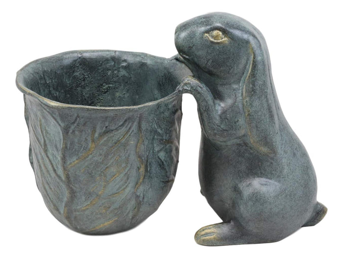 Ebros Gift 11.25" Long Aluminum Rustic Whimsical Peeking Bunny Rabbit Flowers Or Plants Planter Pot Garden Statue Decorative Rabbits Accent Decor