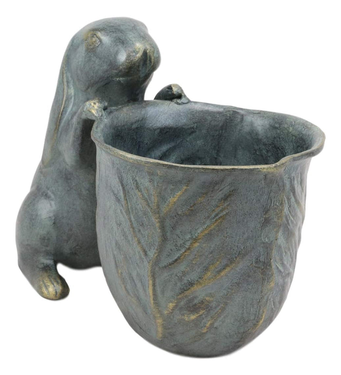 Ebros Gift 11.25" Long Aluminum Rustic Whimsical Peeking Bunny Rabbit Flowers Or Plants Planter Pot Garden Statue Decorative Rabbits Accent Decor