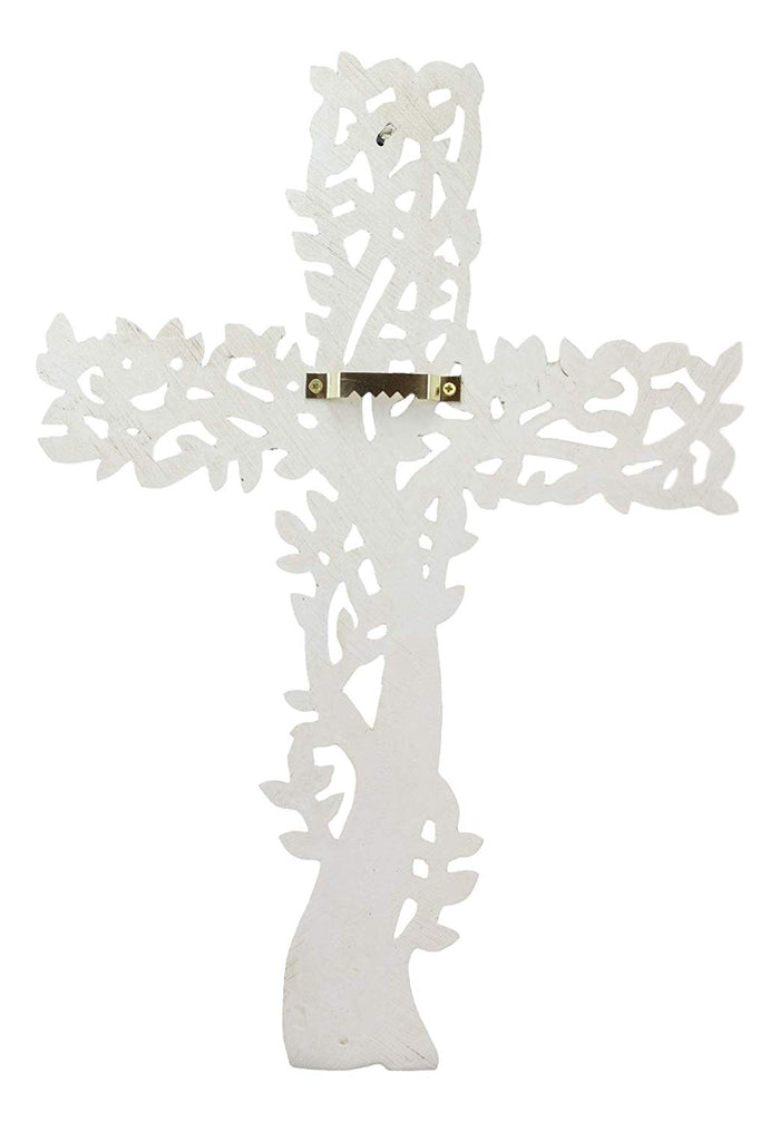 Ebros Gift 12" Tall Faux Stone Rustic Western Tree Of Life Filigree Lace Design Wall Cross Decor Hanging Resin Sculpture Catholic Christian Country Cabin Lodge Accent Decorative Crosses