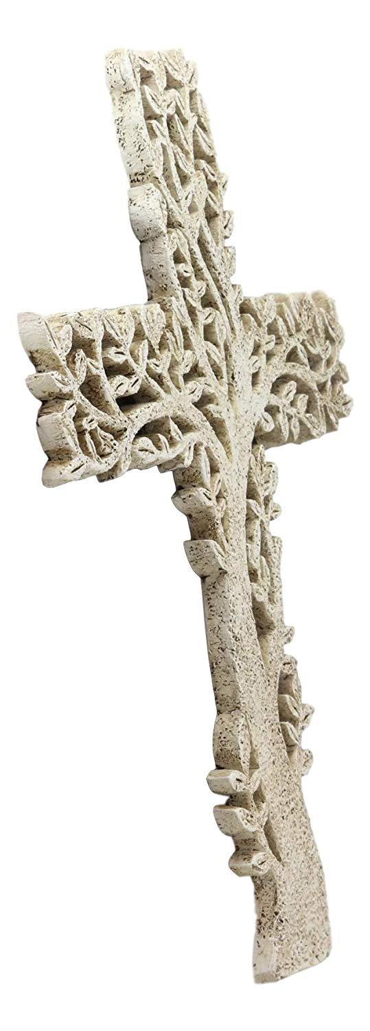 Ebros Gift 12" Tall Faux Stone Rustic Western Tree Of Life Filigree Lace Design Wall Cross Decor Hanging Resin Sculpture Catholic Christian Country Cabin Lodge Accent Decorative Crosses