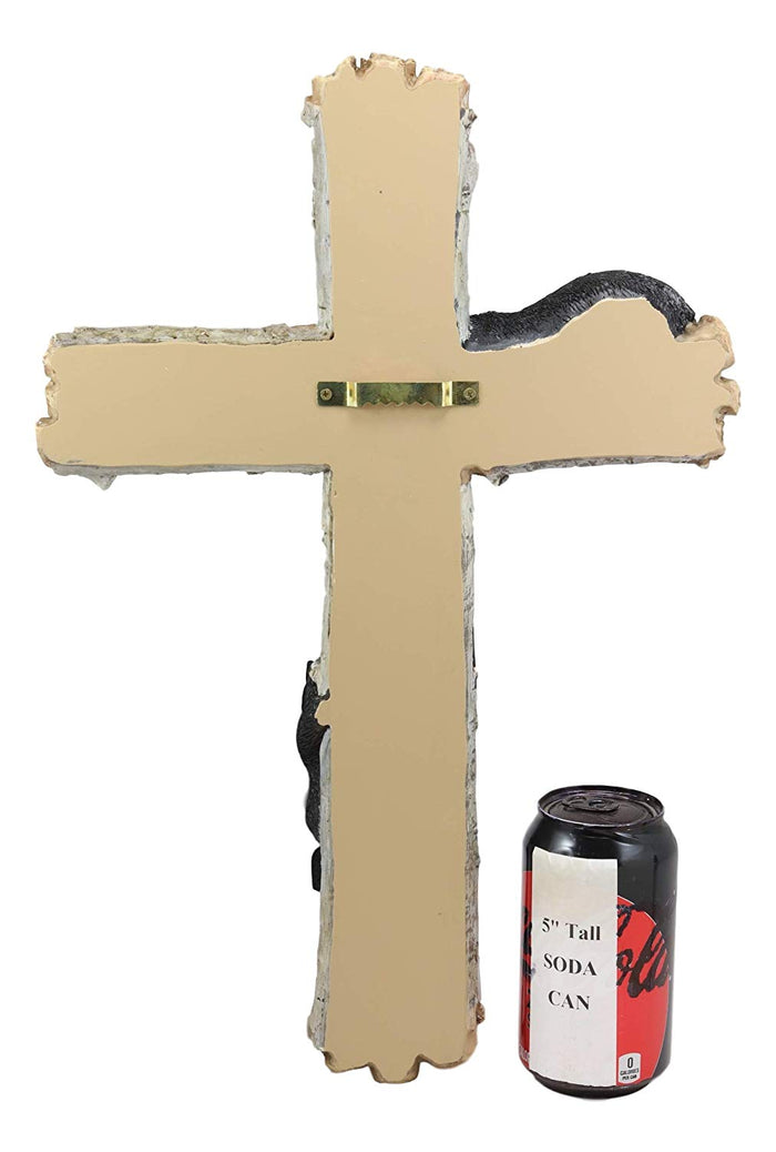 Ebros Gift 17" Tall Large Rustic Western 2 Playful Climbing Black Bears On Birch Tree Wall Cross Decor Hanging Sculpture Catholic Christian Country Bear Cubs Cabin Lodge Accent Decorative Crosses