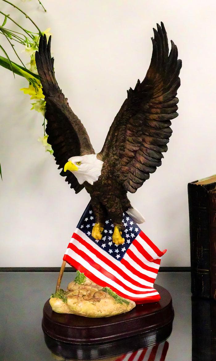Ebros Gift 18" Tall Large Patriotic Bald Eagle Clutching On American Flag Decorative Figurine