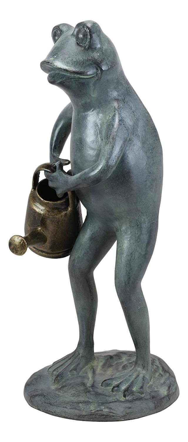 Ebros Gift 19" Tall Aluminum Metal Green Thumb Whimsical Gardening Frog With Watering Can Garden Statue Frogs Spring Summer Pastime Patio Pool Pond Lawn Yard Decorative Rustic Sculpture Accent