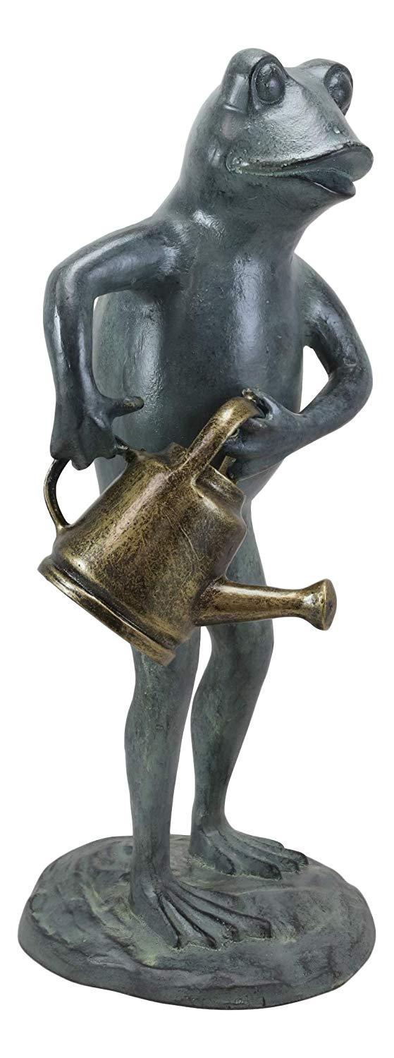 Ebros Gift 19" Tall Aluminum Metal Green Thumb Whimsical Gardening Frog With Watering Can Garden Statue Frogs Spring Summer Pastime Patio Pool Pond Lawn Yard Decorative Rustic Sculpture Accent