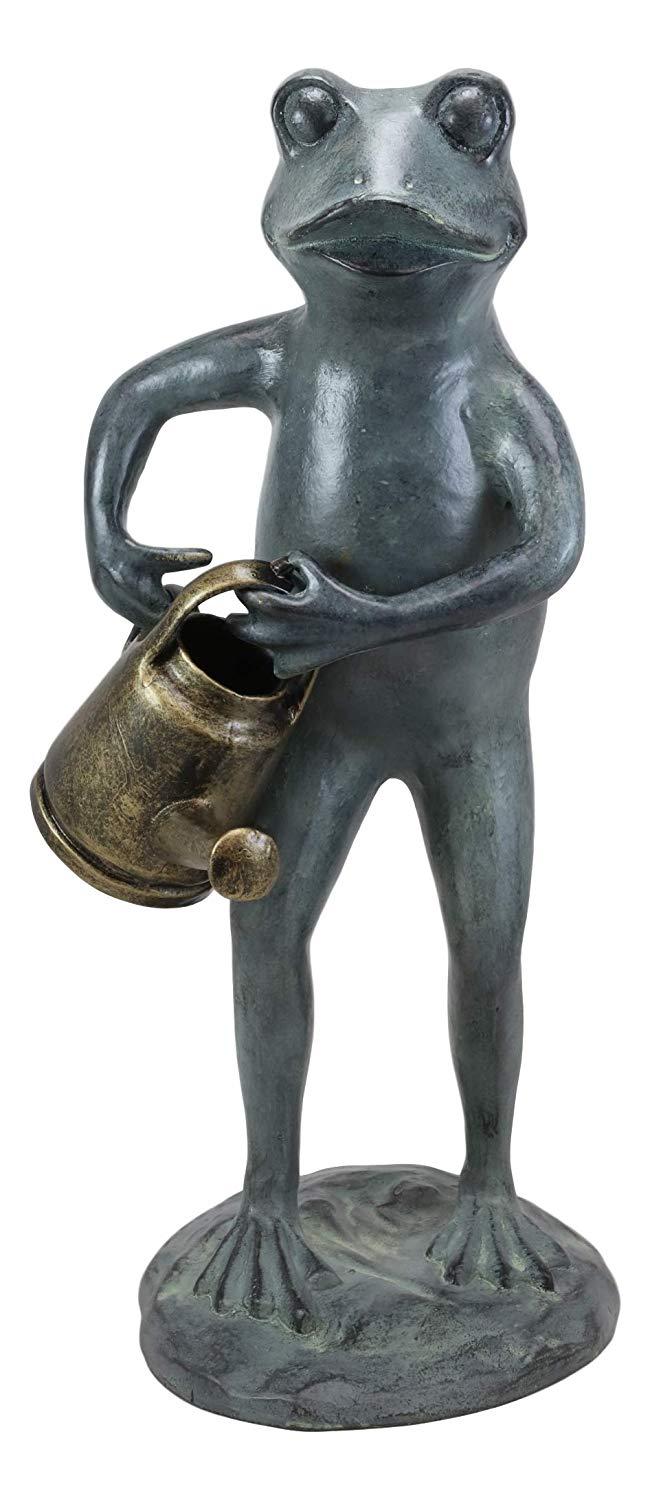 Ebros Gift 19" Tall Aluminum Metal Green Thumb Whimsical Gardening Frog With Watering Can Garden Statue Frogs Spring Summer Pastime Patio Pool Pond Lawn Yard Decorative Rustic Sculpture Accent