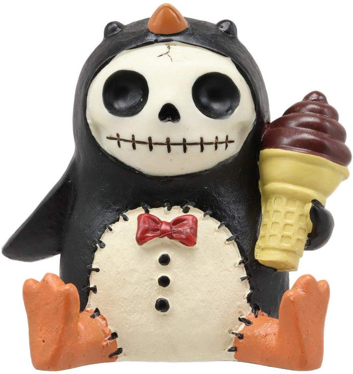Ebros Gift 2.5" Tall Furrybones Pen The Emperor Penguin Chick With Red Bow Tie And Sugar Cone Ice Cream Collectible Figurine Skeleton Monster Penguins Hooded Costume Furry Bones Statue