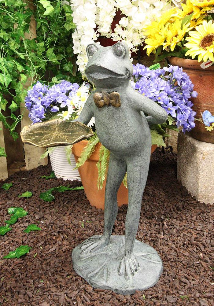 Ebros Gift 20" Tall Aluminum Rustic Whimsical Green Frog with Bow Tie Waiter Butler Garden Side Tray Table Or Bird Feeder Statue Decorative Frogs and Toads Zen Feng Shui Accent Decor Ebros Gift 20" Tall Aluminum Rustic Whimsical Green Frog with Bow Tie Waiter Butler Garden Side Tray Table Or Bird Feeder Statue Decorative Frogs and Toads Zen Feng Shui Accent Decor