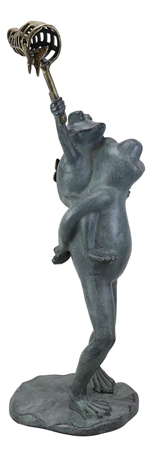 Ebros Gift 25.25" Tall Aluminum Metal Whimsical Father And Son Frog Family With Net Chasing Butterfly Garden Statue Frogs Patio Pool Pond Lawn Yard Decorative Sculpture Feng Shui Zen Accent