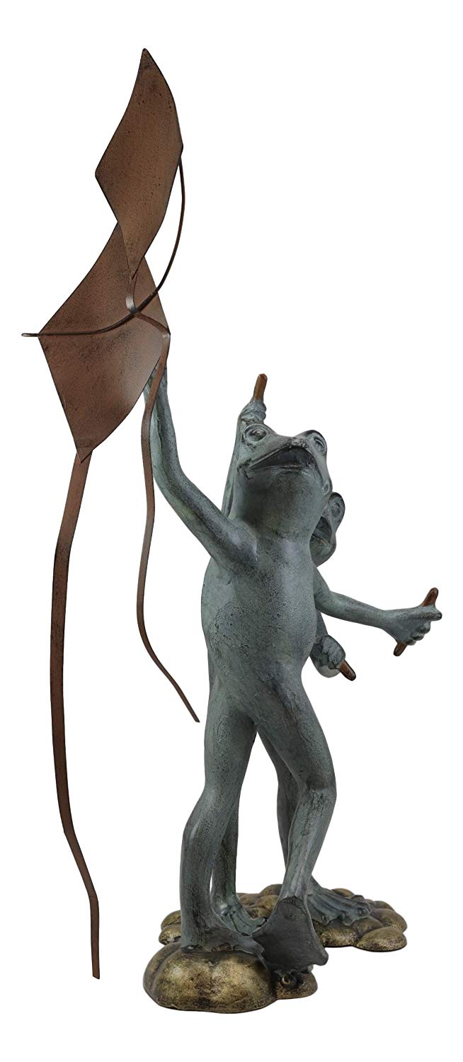 Ebros Gift 25" Tall Aluminum Metal Gone With The Wind Whimsical Frog Friends Flying Kites Garden Statue Frogs Summer Pastime Patio Pool Pond Lawn Yard Decorative Rustic Sculpture Accent