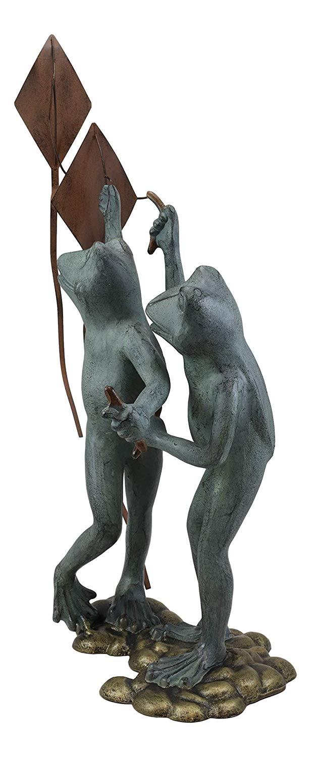 Ebros Gift 25" Tall Aluminum Metal Gone With The Wind Whimsical Frog Friends Flying Kites Garden Statue Frogs Summer Pastime Patio Pool Pond Lawn Yard Decorative Rustic Sculpture Accent