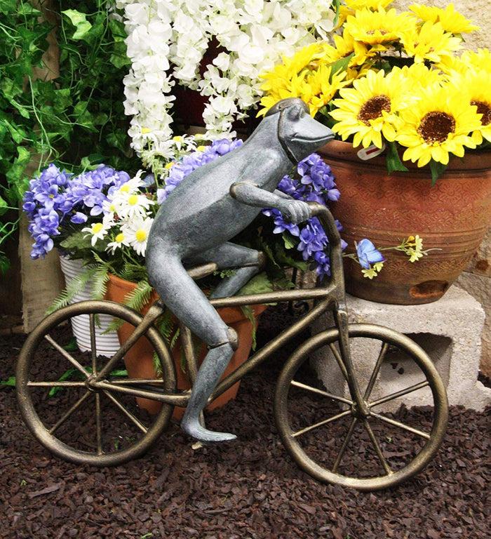 Ebros Gift 26.75" Tall Aluminum Metal Whimsical The Expedition Bicycling Frog with Helmet Garden Stake Statue Frogs Patio Pool Pond Lawn Yard Decorative Sculpture Feng Shui Zen Accent Ebros Gift 26.75" Tall Aluminum Metal Whimsical The Expedition Bicycling Frog with Helmet Garden Stake Statue Frogs Patio Pool Pond Lawn Yard Decorative Sculpture Feng Shui Zen Accent