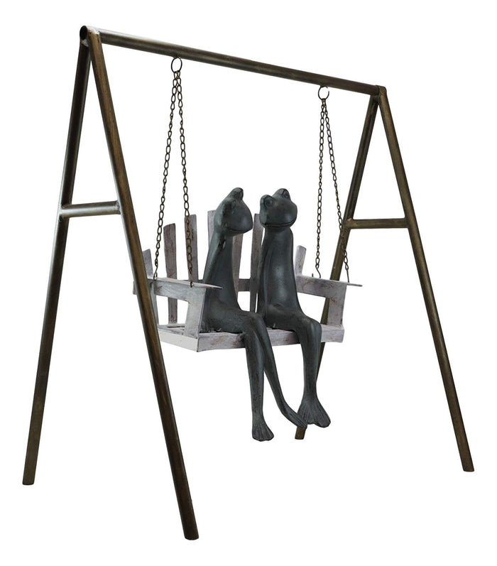 Ebros Gift 27.5" Tall Aluminum Metal Whimsical Love Is In The Air Frog Couple Sitting On Porch Swing Garden Statue Frogs Patio Pool Pond Lawn Yard Decorative Sculpture Feng Shui Zen Accent