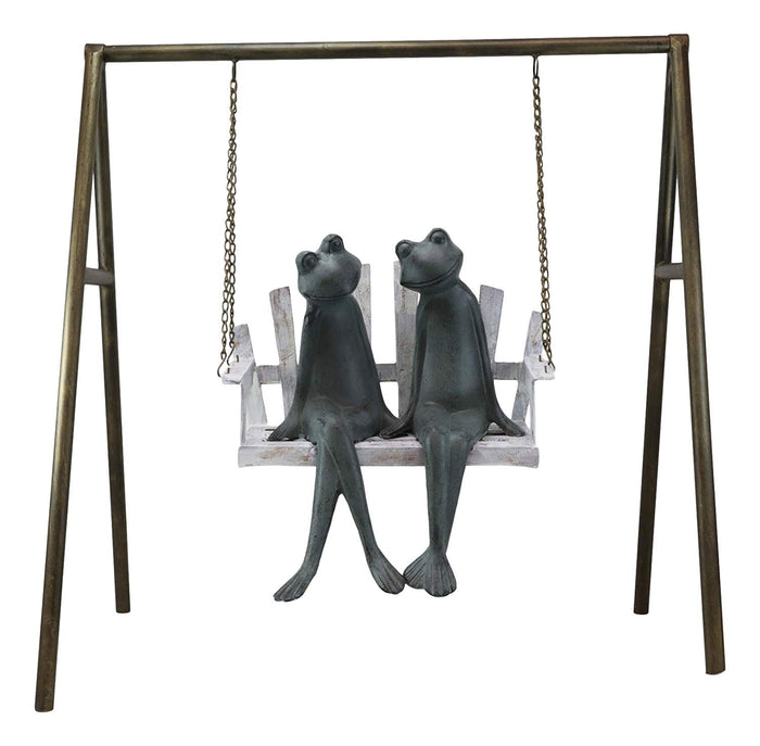Ebros Gift 27.5" Tall Aluminum Metal Whimsical Love Is In The Air Frog Couple Sitting On Porch Swing Garden Statue Frogs Patio Pool Pond Lawn Yard Decorative Sculpture Feng Shui Zen Accent