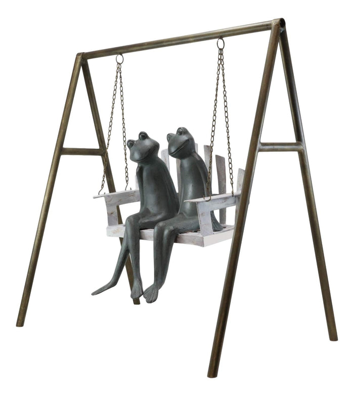 Ebros Gift 27.5" Tall Aluminum Metal Whimsical Love Is In The Air Frog Couple Sitting On Porch Swing Garden Statue Frogs Patio Pool Pond Lawn Yard Decorative Sculpture Feng Shui Zen Accent