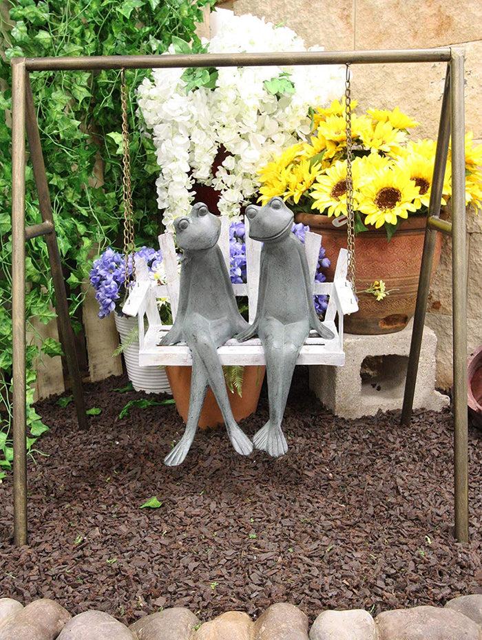 Ebros Gift 27.5" Tall Aluminum Metal Whimsical Love is in The Air Frog Couple Sitting On Porch Swing Garden Statue Frogs Patio Pool Pond Lawn Yard Decorative Sculpture Feng Shui Zen Accent Ebros Gift 27.5" Tall Aluminum Metal Whimsical Love is in The Air Frog Couple Sitting On Porch Swing Garden Statue Frogs Patio Pool Pond Lawn Yard Decorative Sculpture Feng Shui Zen Accent