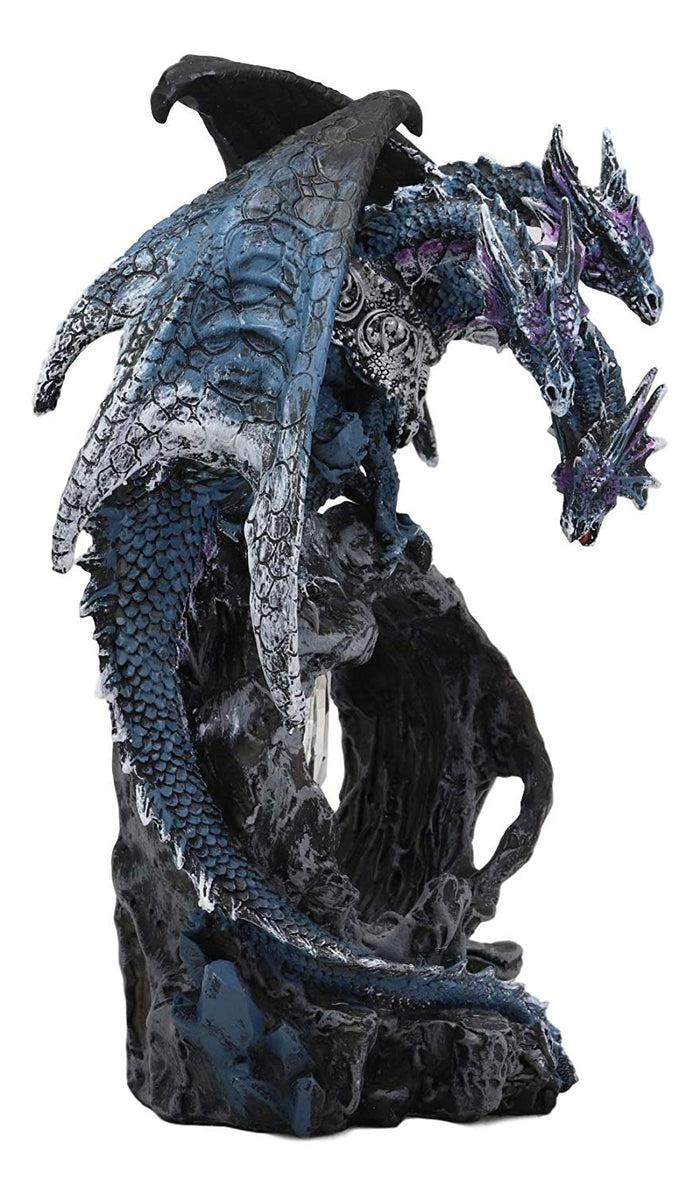 Ebros Gift 3 Headed Hydra Dragon Protecting Rune Crystal Decorative Figurine 9.75" Tall (Midnight Blue And Purple Drake)
